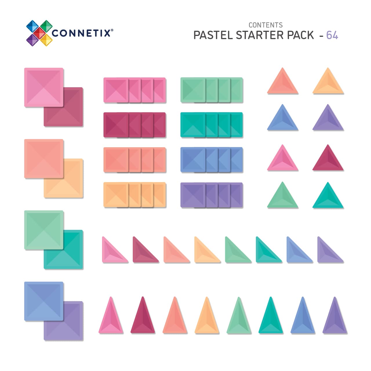 Pastel segulkubbar, Starter Pack - 64stk